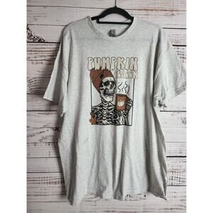 Gilden Heavy Cotton Pumpkin Season T Shirt XL Womens Grey Crew Neck Top